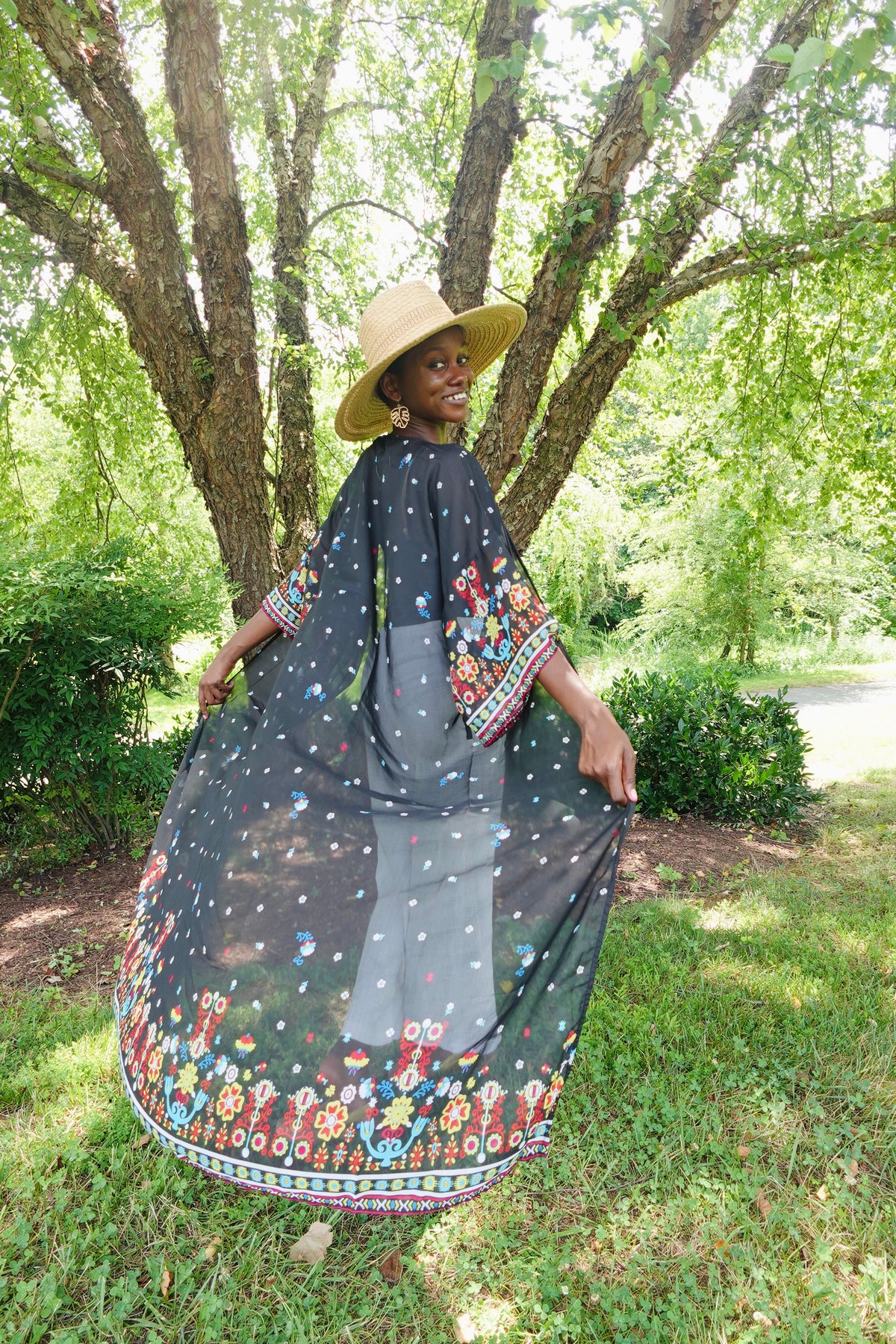 Getaway Mosquito-Repellent Kimono Wrap — Sheer Black