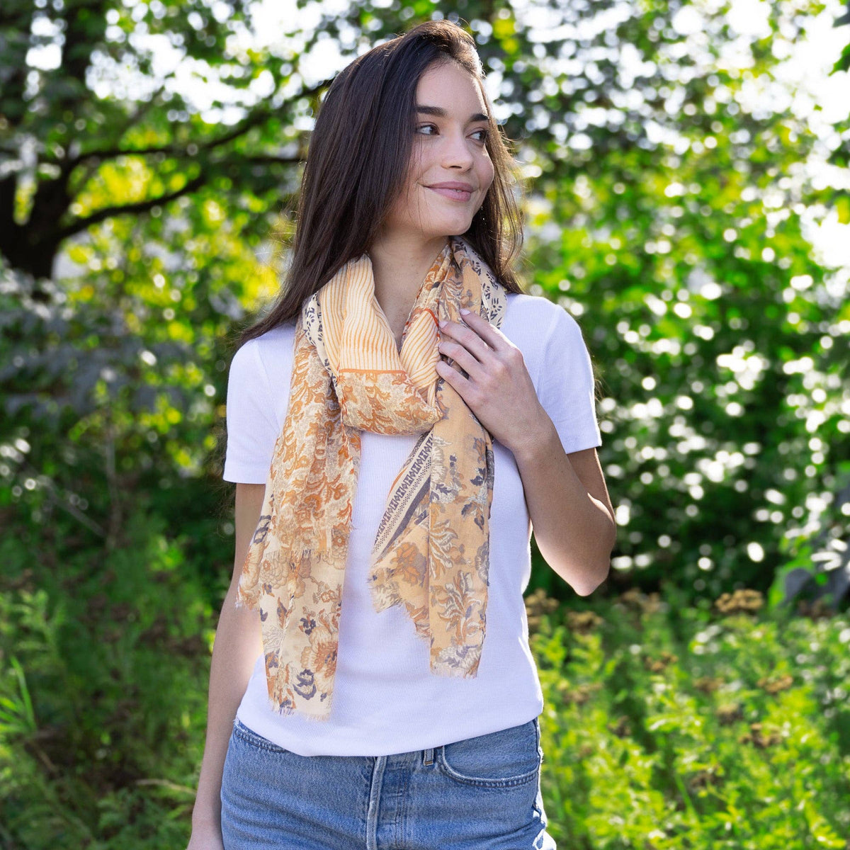 Hadley Wren Insect Shield® Mosquito-Repellent Scarf — Orange Boho Floral