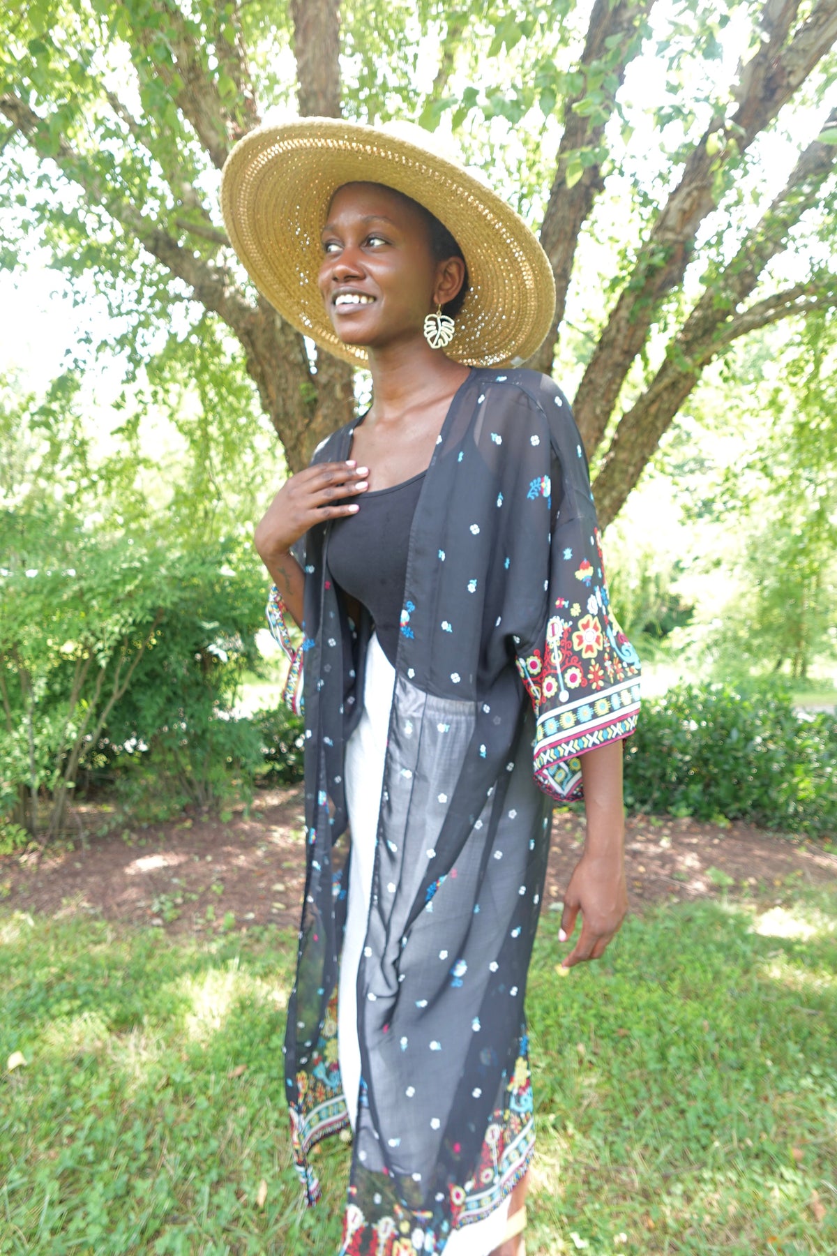 Getaway Mosquito-Repellent Kimono Wrap — Sheer Black