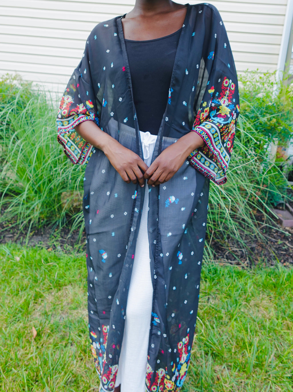 Getaway Mosquito-Repellent Kimono Wrap — Sheer Black