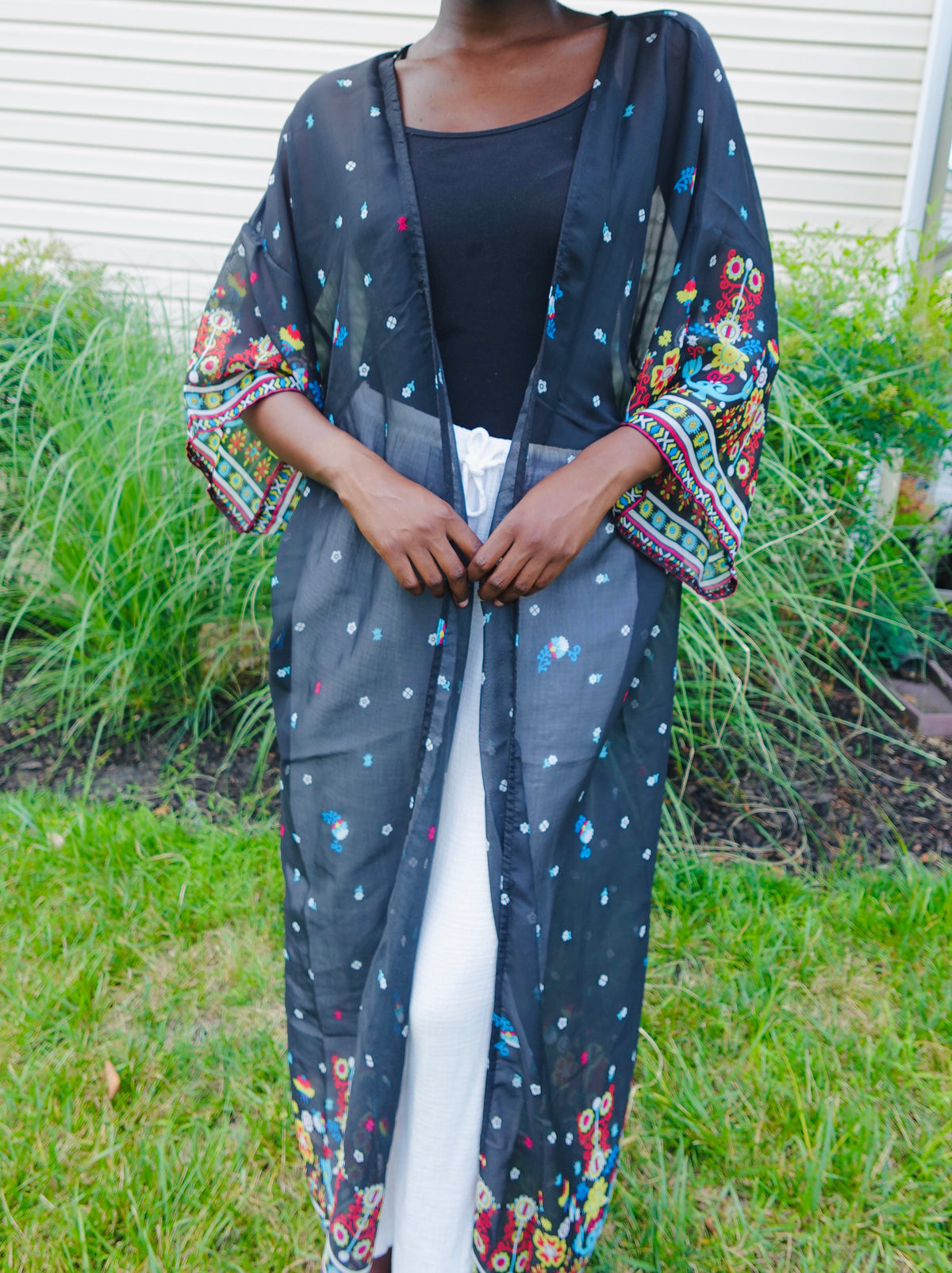 Getaway Mosquito-Repellent Kimono Wrap — Sheer Black